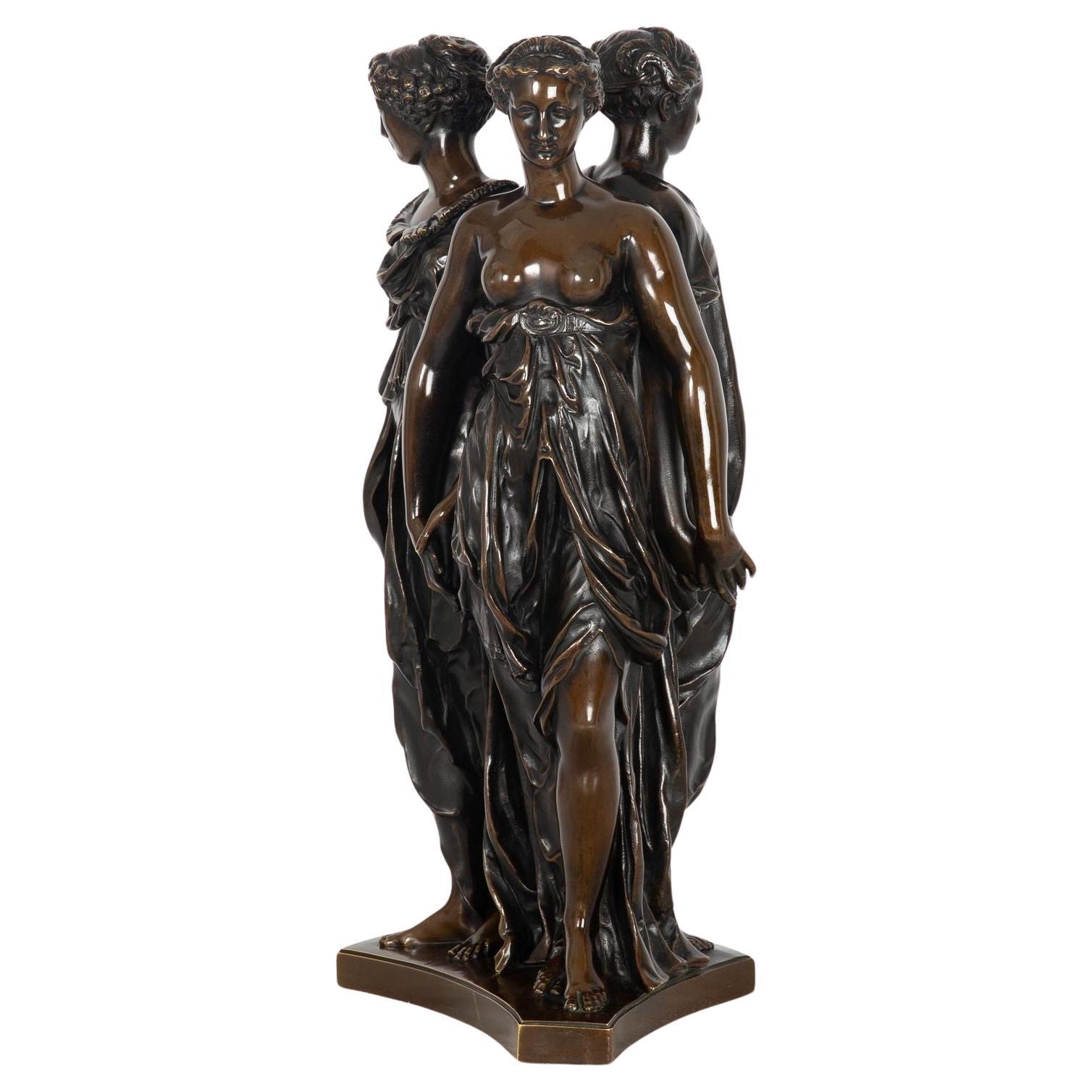 French Antique Bronze Sculpture “Three Graces” after Germain Pilon For Sale