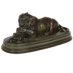 French Antique Bronze Sculpture "Tiger Devouring Gazelle" by Antoine-Louis Barye