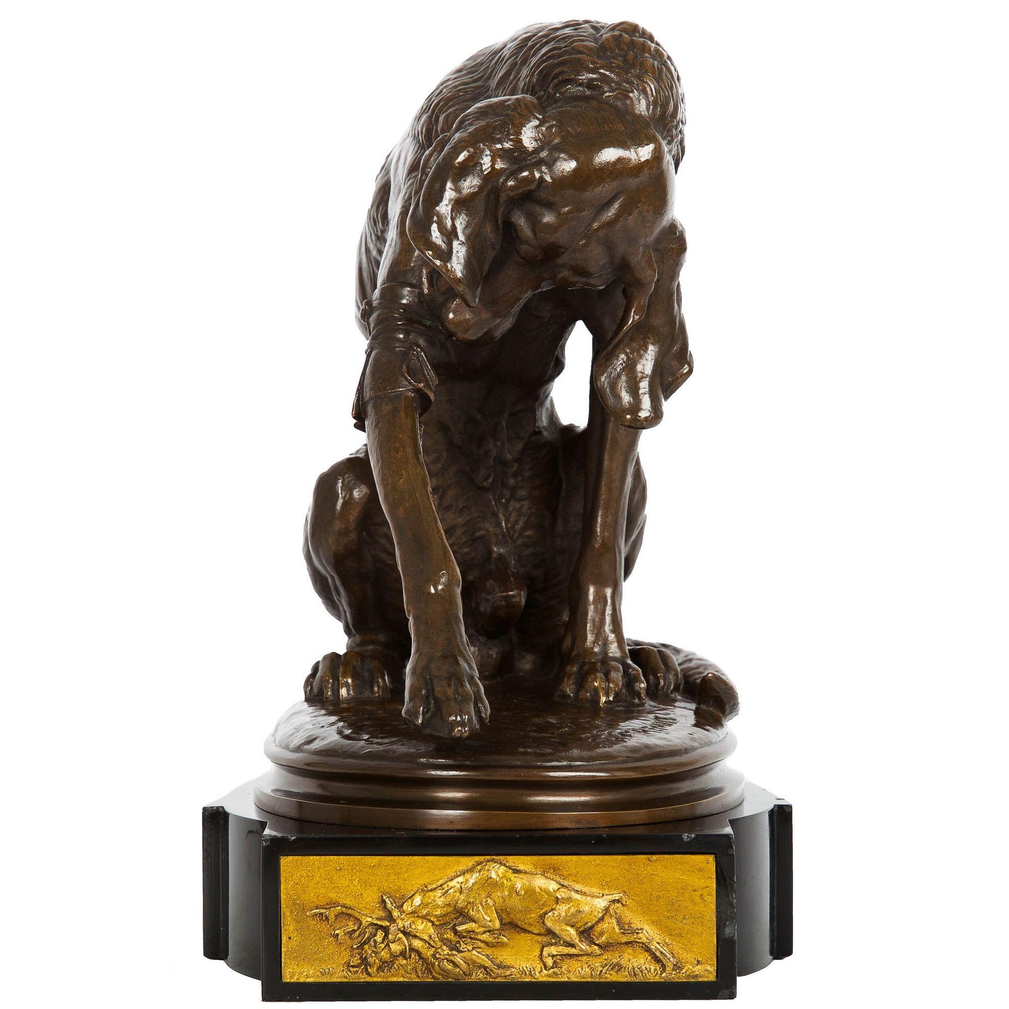 An exquisite and very rare cast of Wounded Hound, it was originally ordered as a commission for the French government at an agreed upon price of 2,500 francs on October 6th of 1849. Fremiet was rather efficient in executing the work, the initial