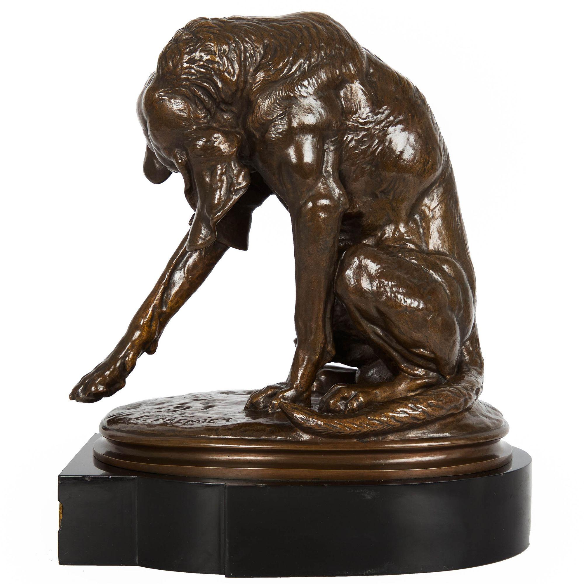 Romantic French Antique Bronze Sculpture “Wounded Hound” by Emmanuel Fremiet
