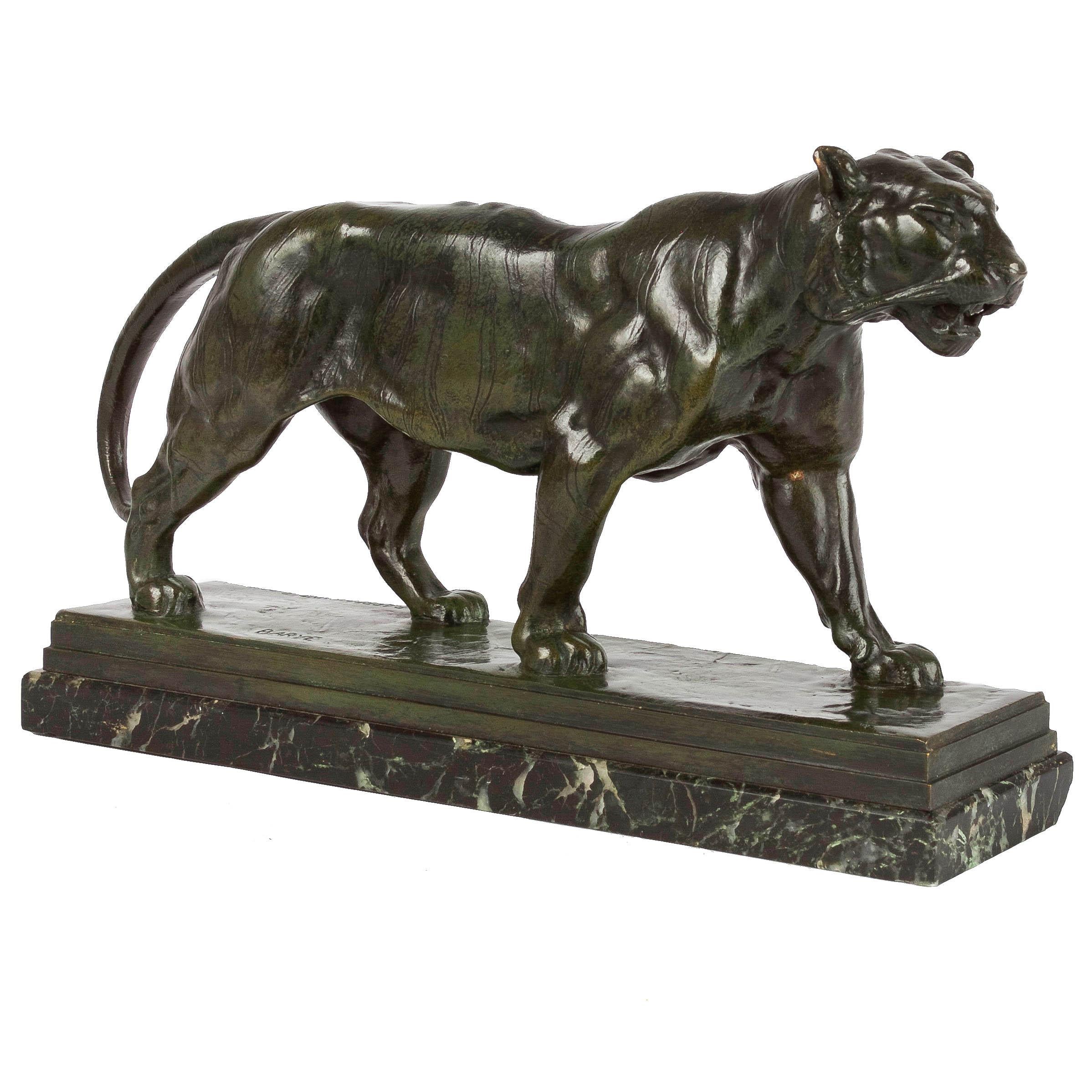 Französische antike Bronzeskulptur „Walking Tiger“ von Antoine-Louis Barye, Barbedienn (Romantik) im Angebot