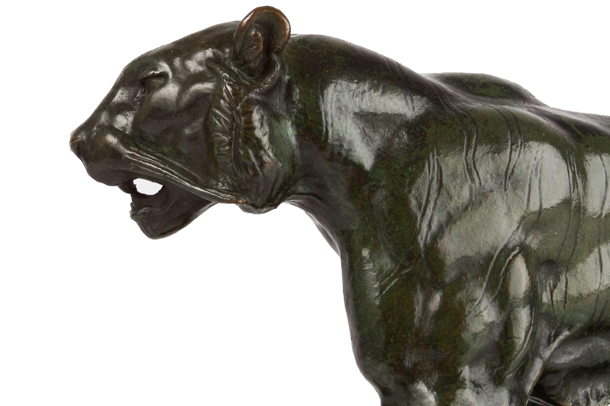Französische antike Bronzeskulptur „Walking Tiger“ von Antoine-Louis Barye, Barbedienn im Angebot 1