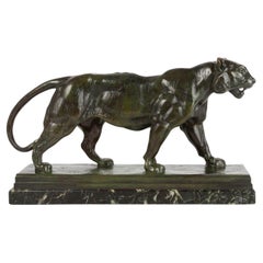 French Antique Bronze Sculpture"Walking Tiger"by Antoine-Louis Barye, Barbedienn