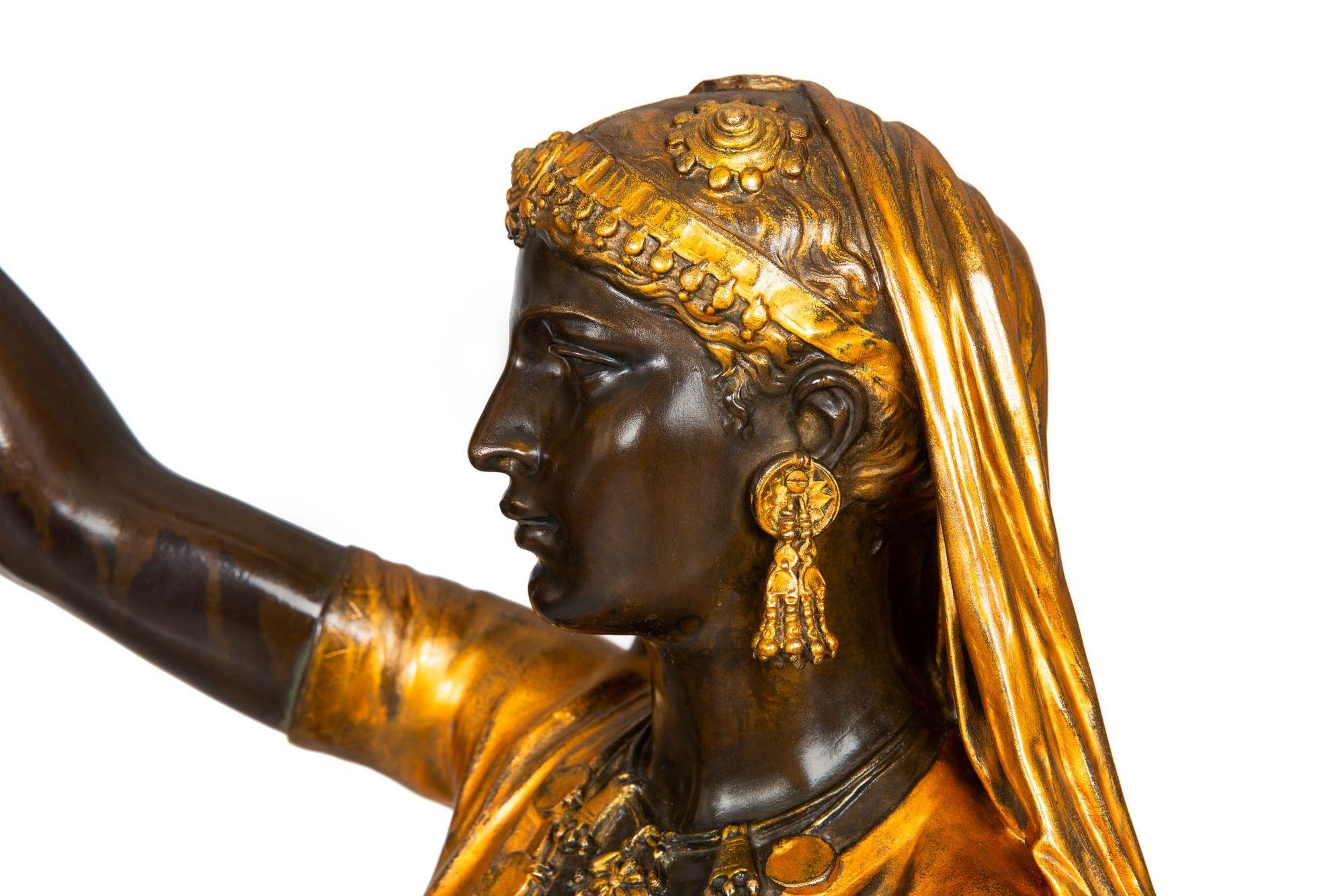 French Antique Bronze Torchiere Sculpture “Indienne Femme” by Emile Guillem 8
