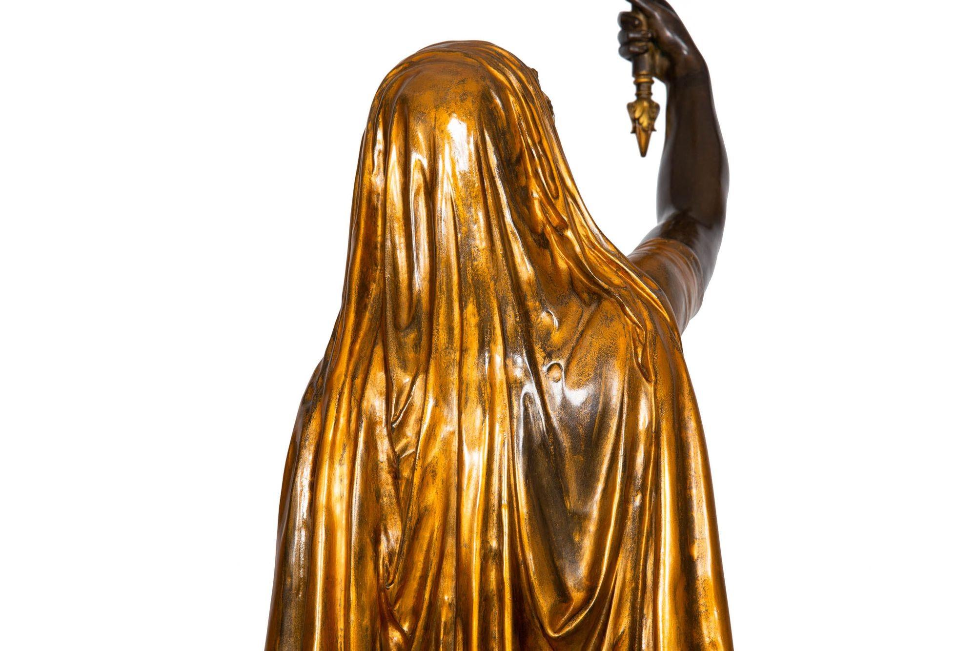 French Antique Bronze Torchiere Sculpture “Indienne Femme” by Emile Guillem 9