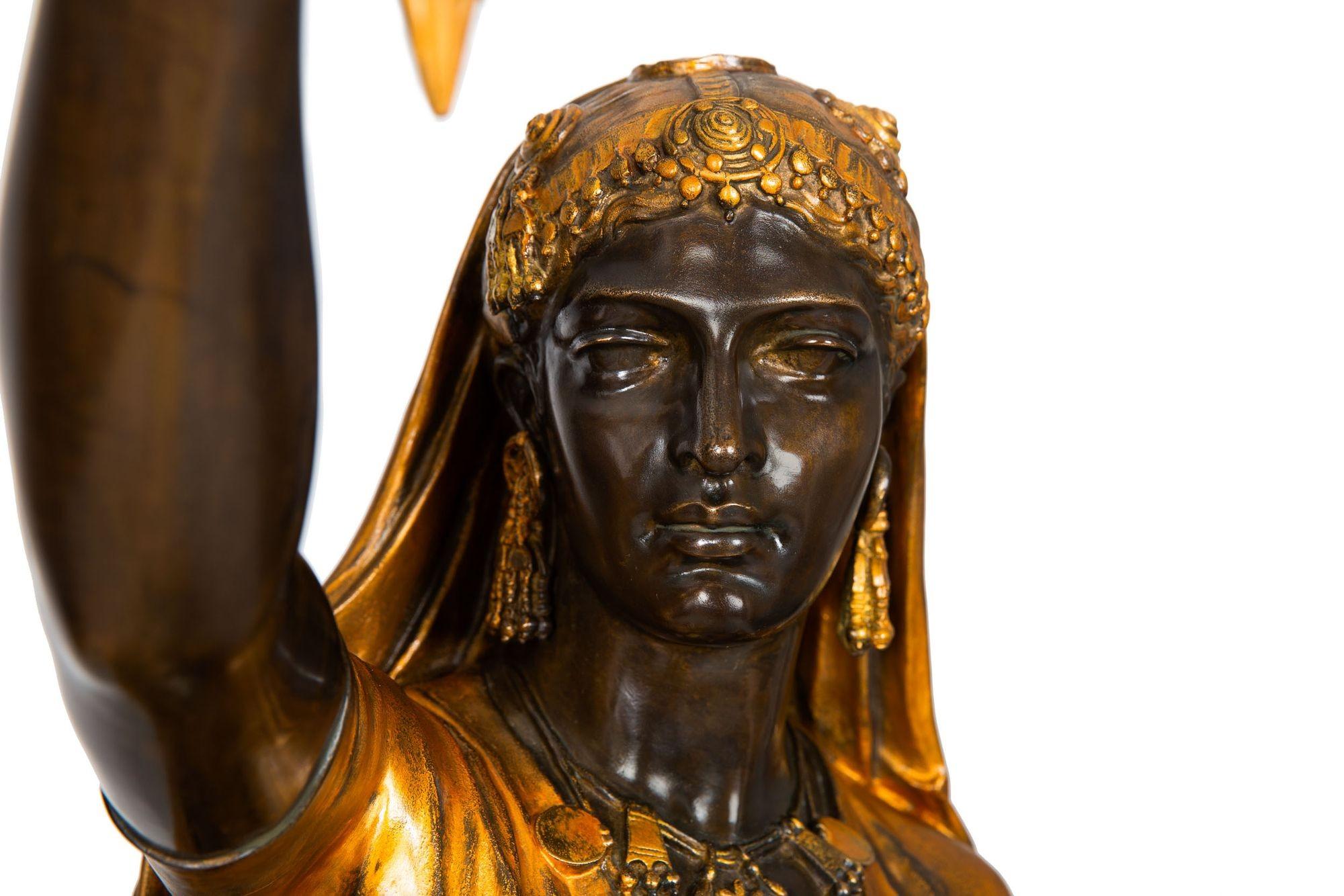 19th Century French Antique Bronze Torchiere Sculpture “Indienne Femme” by Emile Guillem