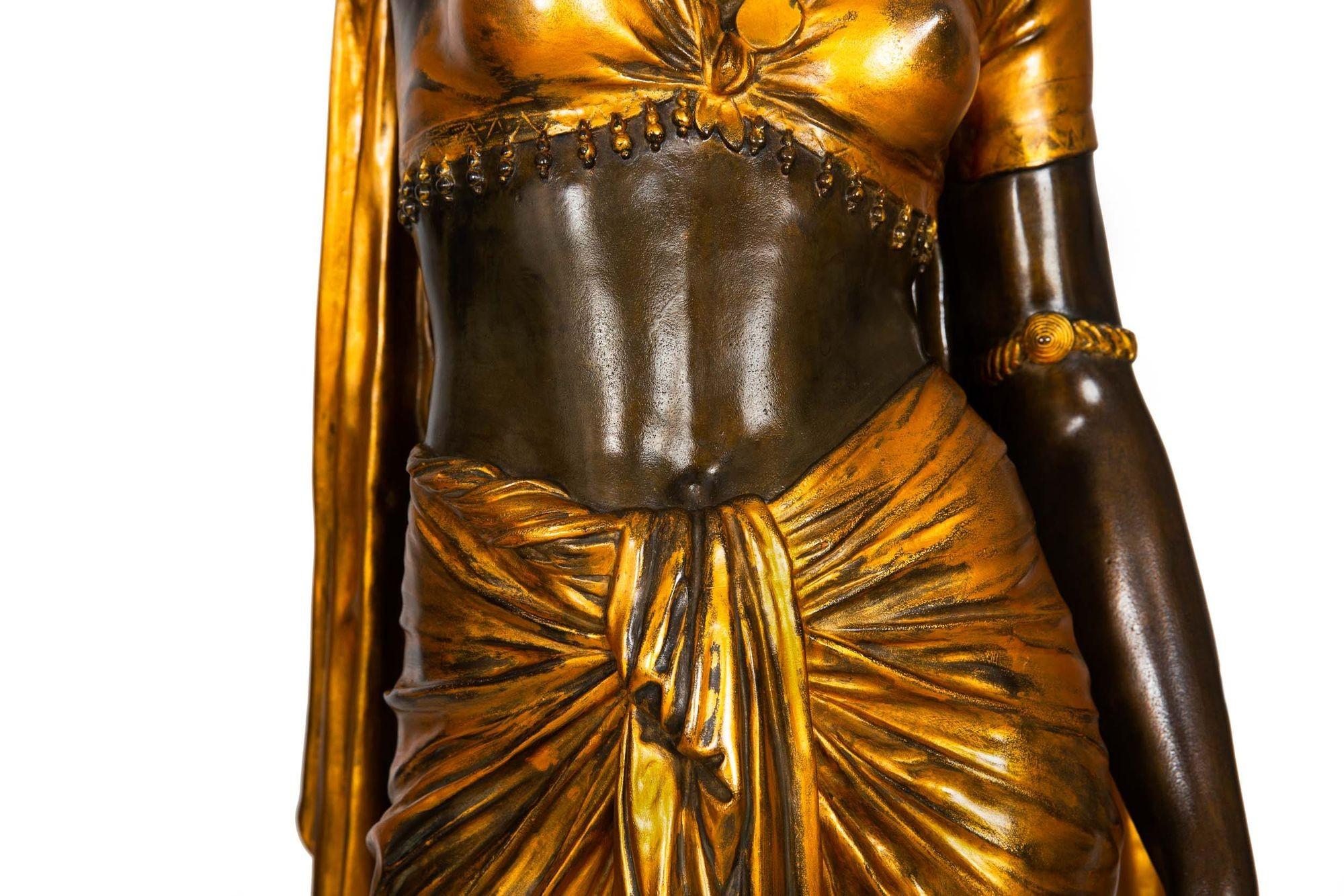 French Antique Bronze Torchiere Sculpture “Indienne Femme” by Emile Guillem 2