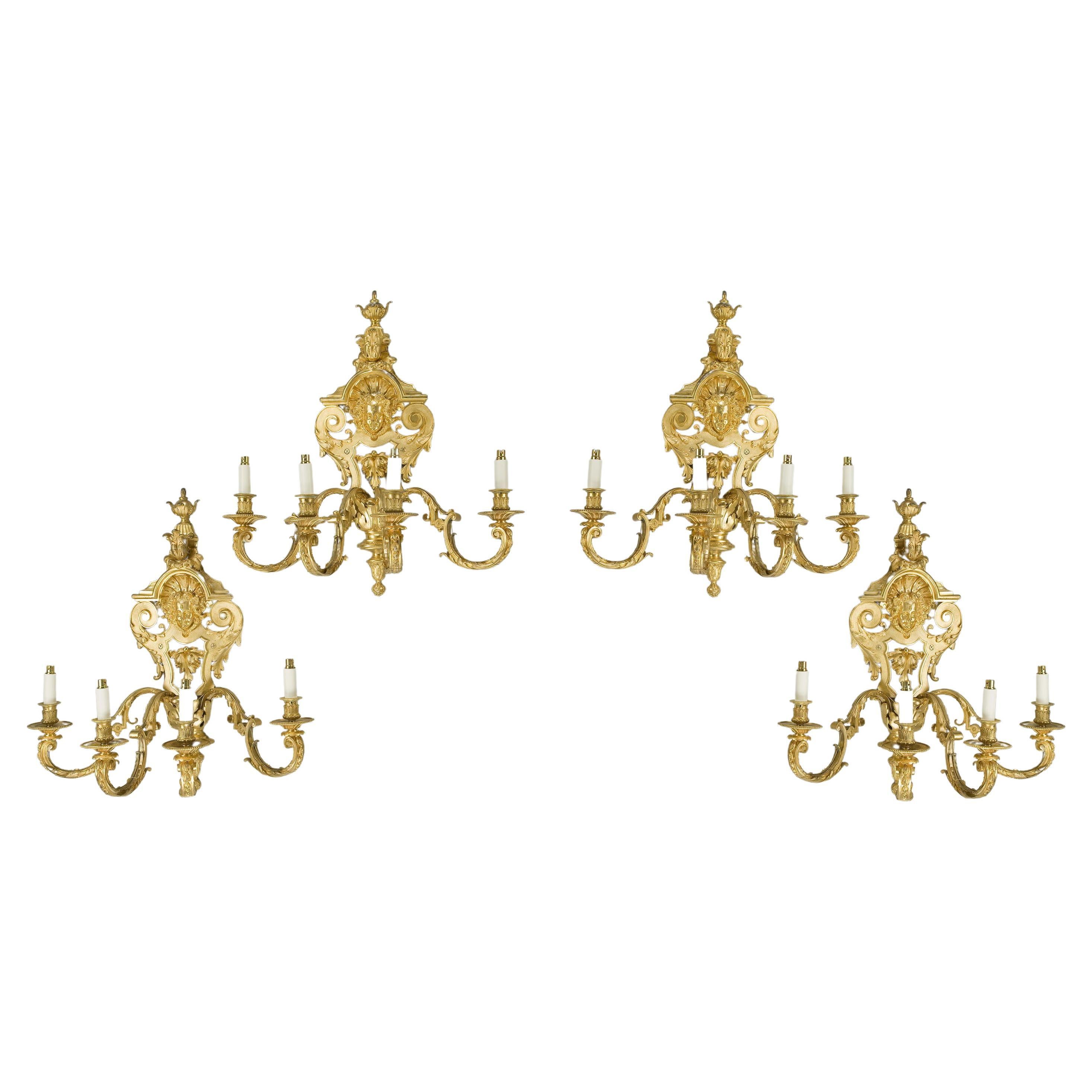 Appliques murales françaises anciennes en bronze signées Rode a Paris, vers 1890 en vente