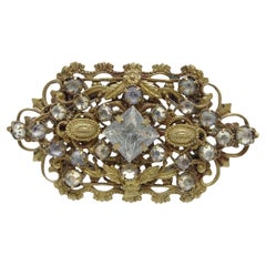 French Antique brooch in gold metal and rock crystals