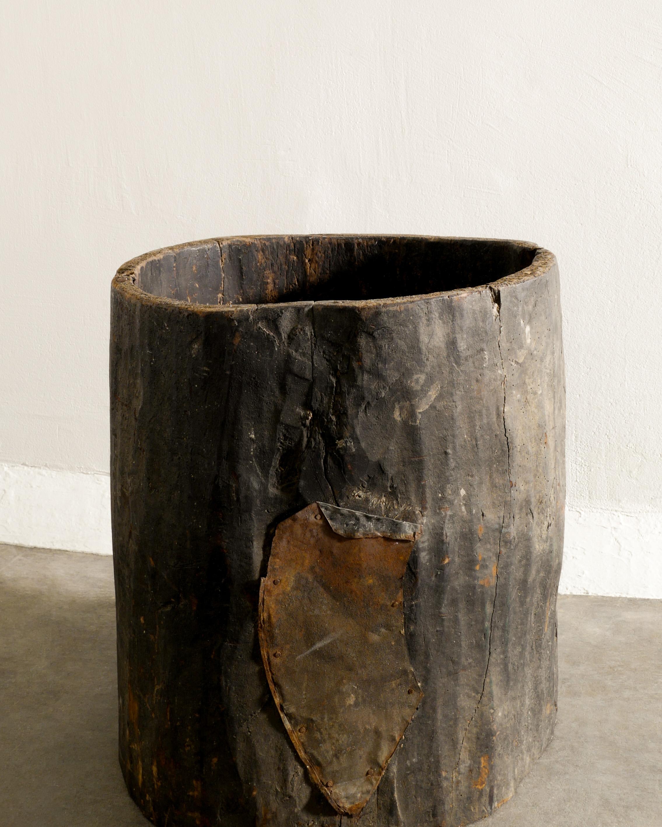 Mid-20th Century French Antique & Brutalist Hollowed Out Tree Trunk Wooden Planter, 1930s  For Sale