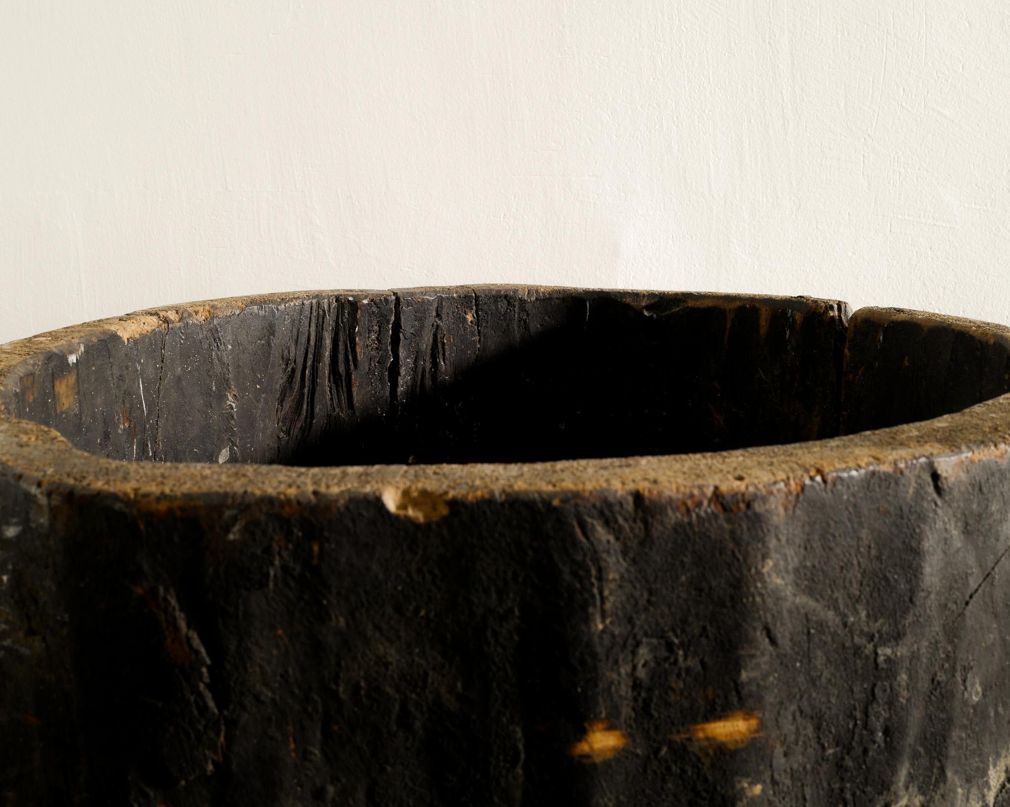 Mid-20th Century French Antique & Brutalist Hollowed Out Tree Trunk Wooden Planter, 1930s  For Sale