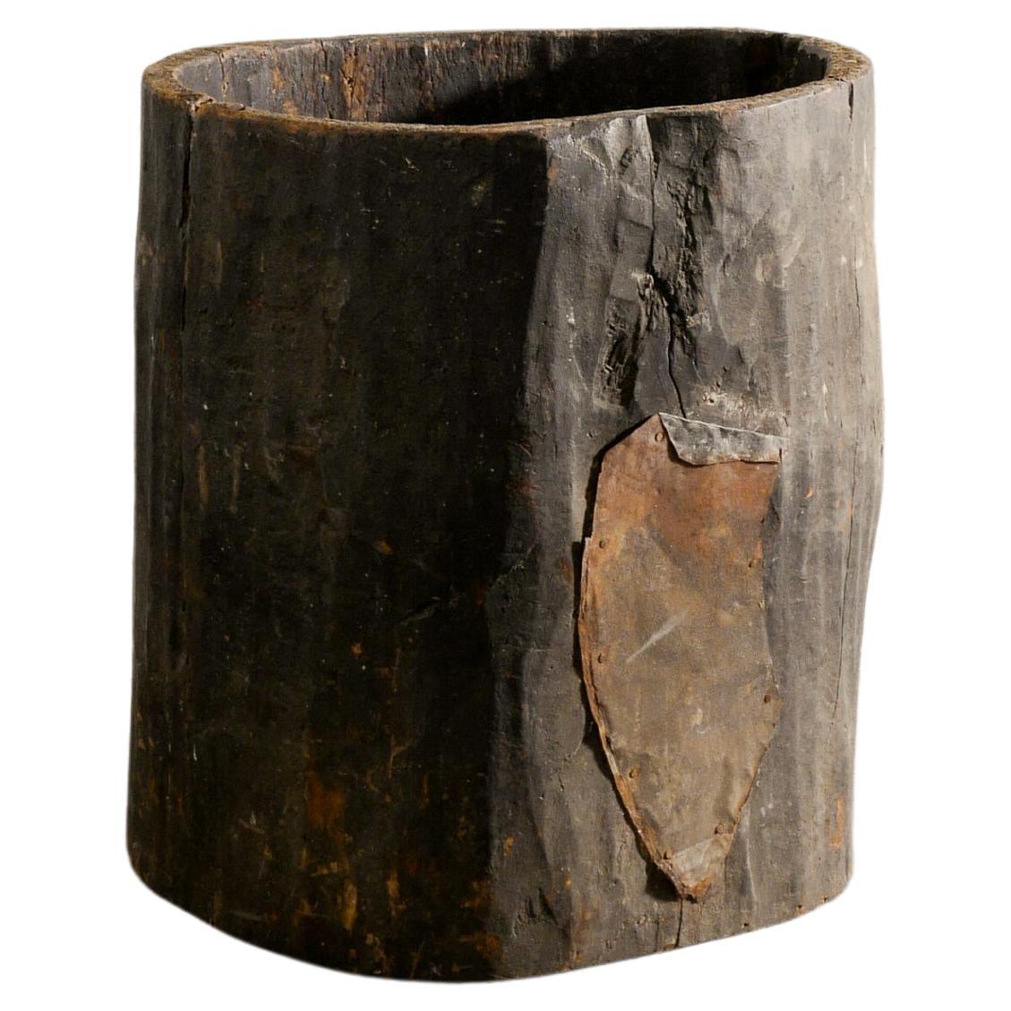 French Antique & Brutalist Hollowed Out Tree Trunk Wooden Planter, 1930s 