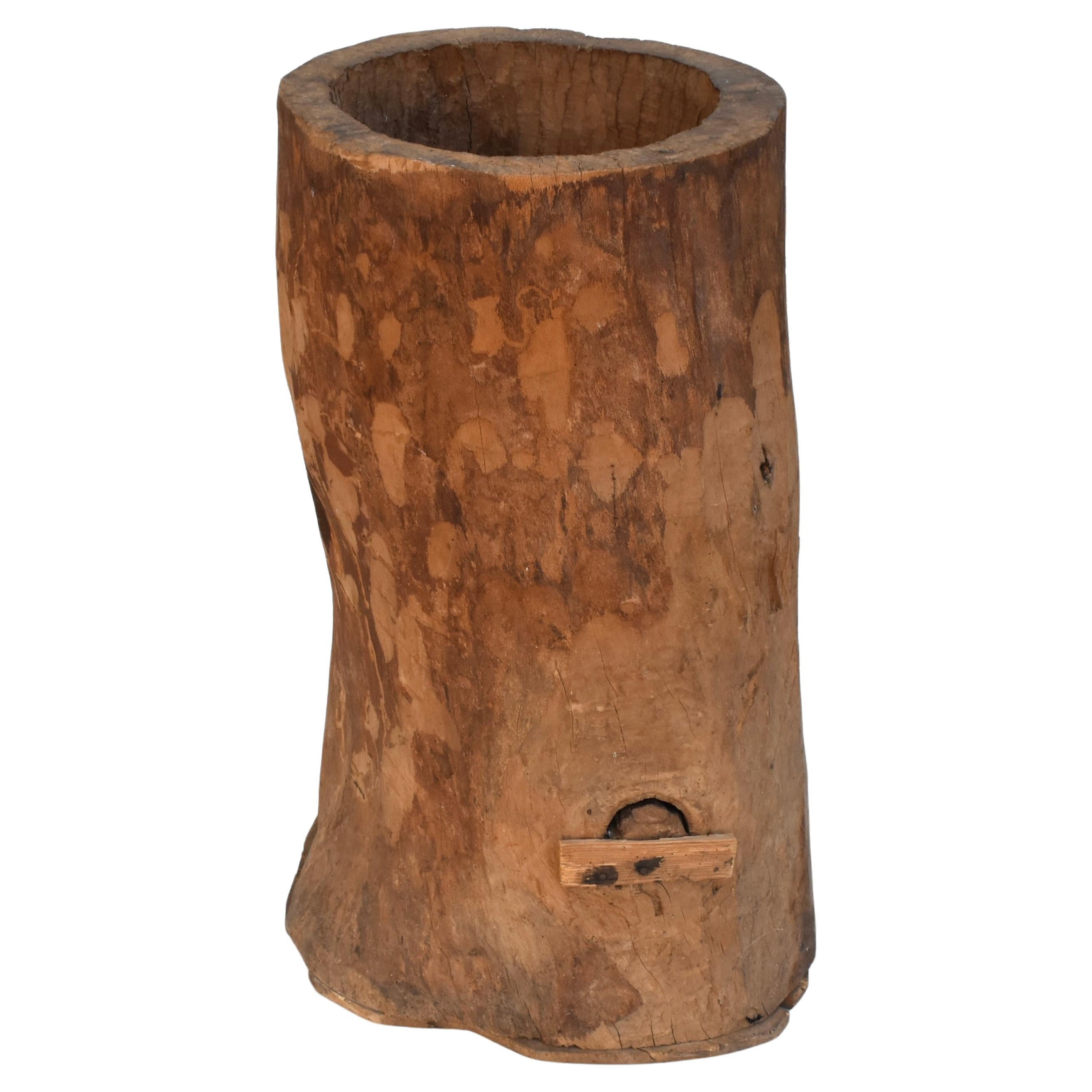 19th Century French Antique Hollowed Tree Trunk Wooden Planter Vessel, Late 19th C. France For Sale