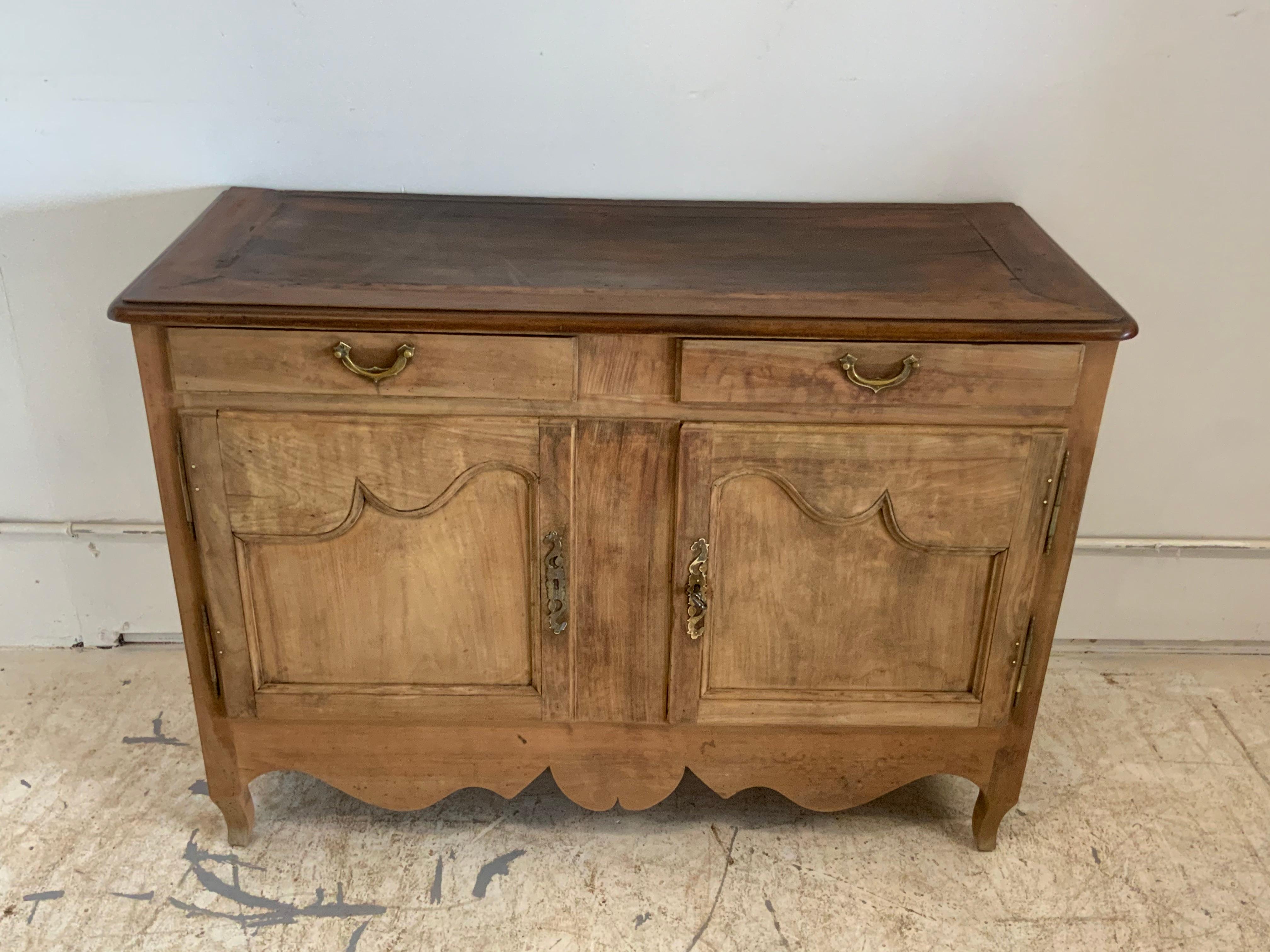 French Antique Buffet Louis Philippe Style Bleached with a Varnished Top in Waln In Fair Condition In Stuart, FL