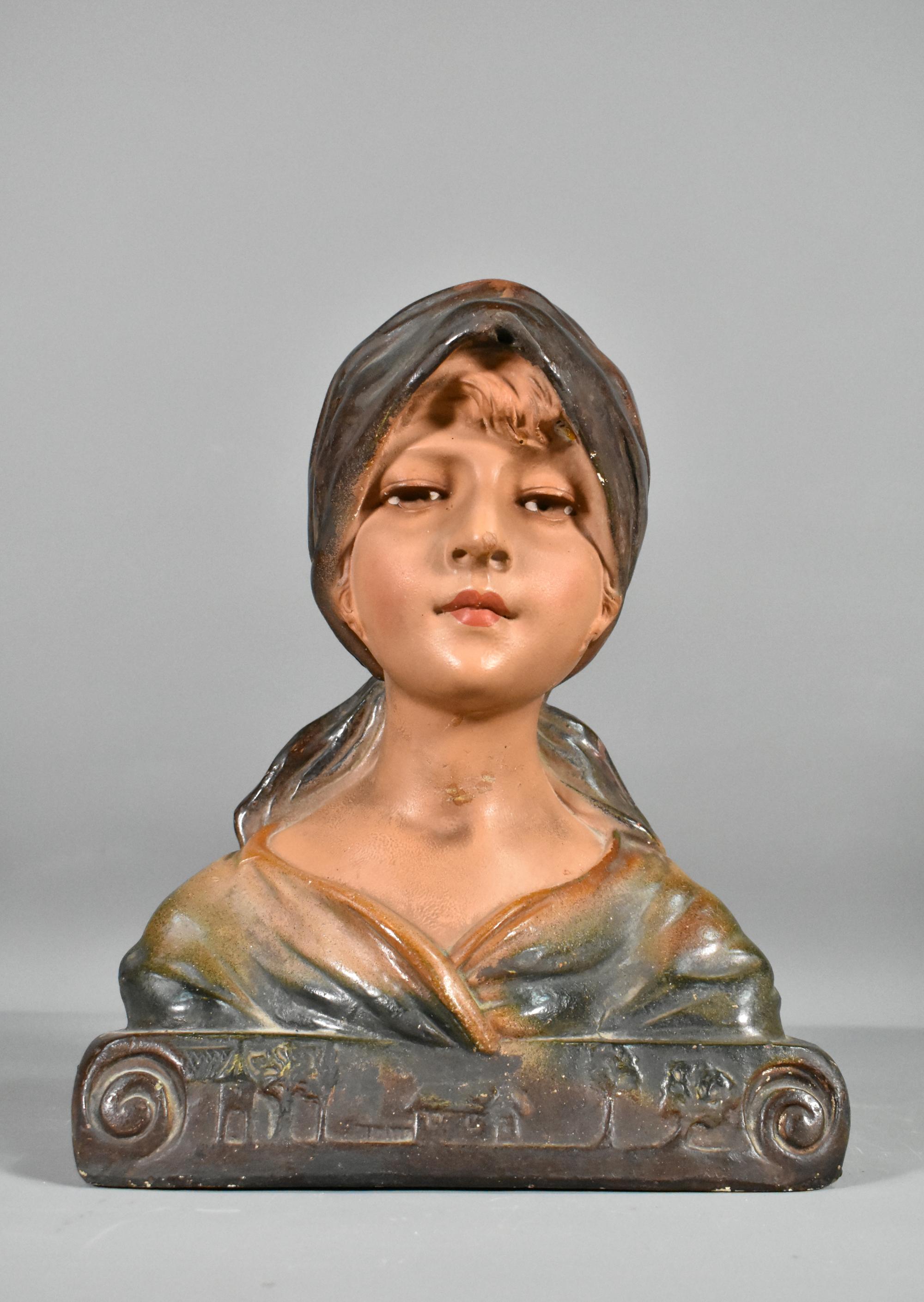 French Antique Bust of a Young Girl in Plaster For Sale 7