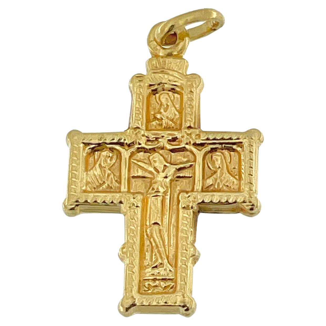 French Antique Byzantine Style Crucifix Yellow Gold