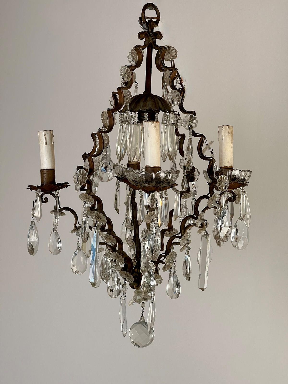 19th Century French Antique Cage Chandelier For Sale
