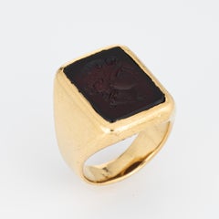 French Antique Carnelian Intaglio Ring 18k Yellow Gold Square Signet Victorian 7