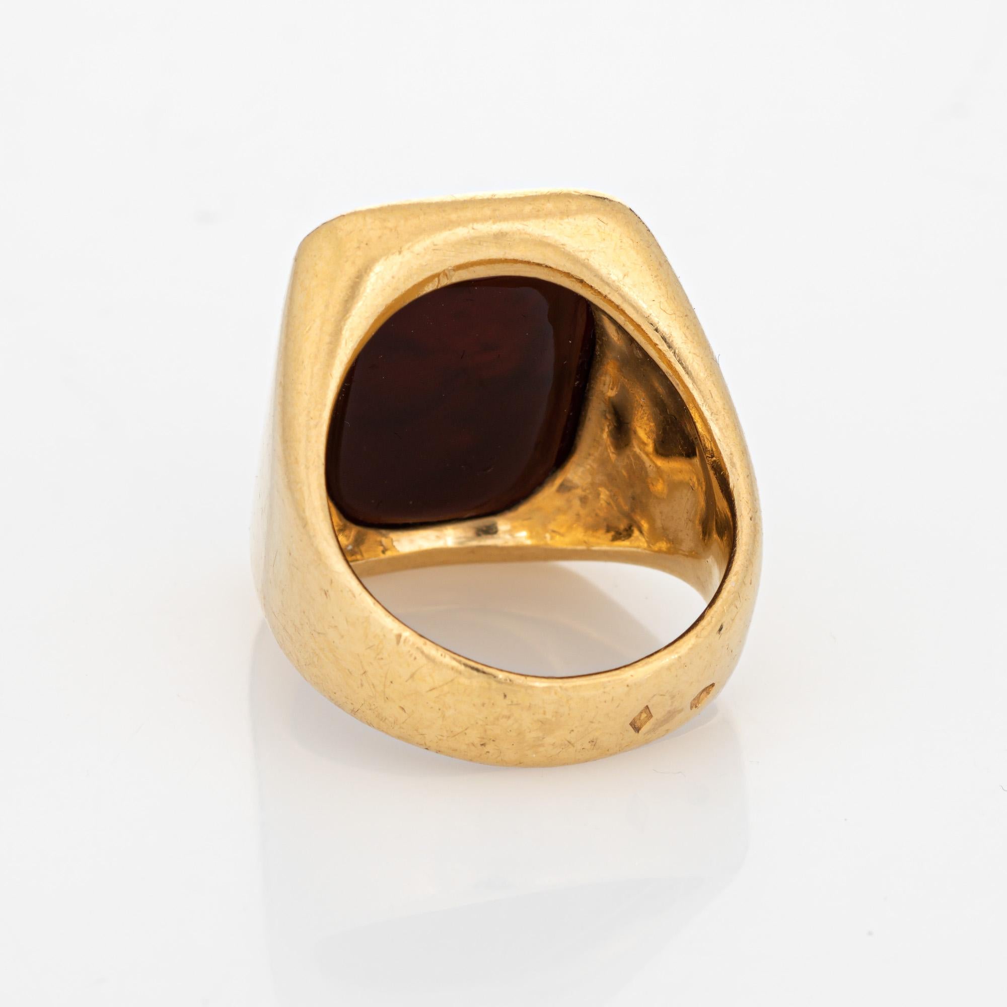 Women's or Men's French Antique Carnelian Intaglio Ring 18k Yellow Gold Square Signet Victorian 7