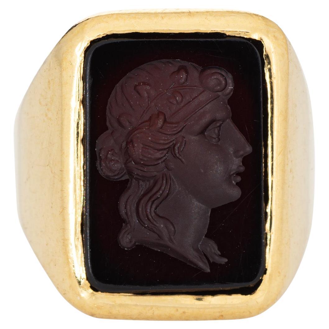 French Antique Carnelian Intaglio Ring 18k Yellow Gold Square Signet Victorian 7