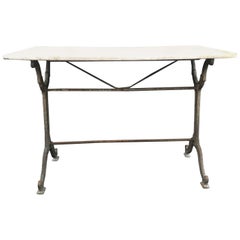 Table ou bureau français ancien en marbre de Carrare et fer pour café ou bistro