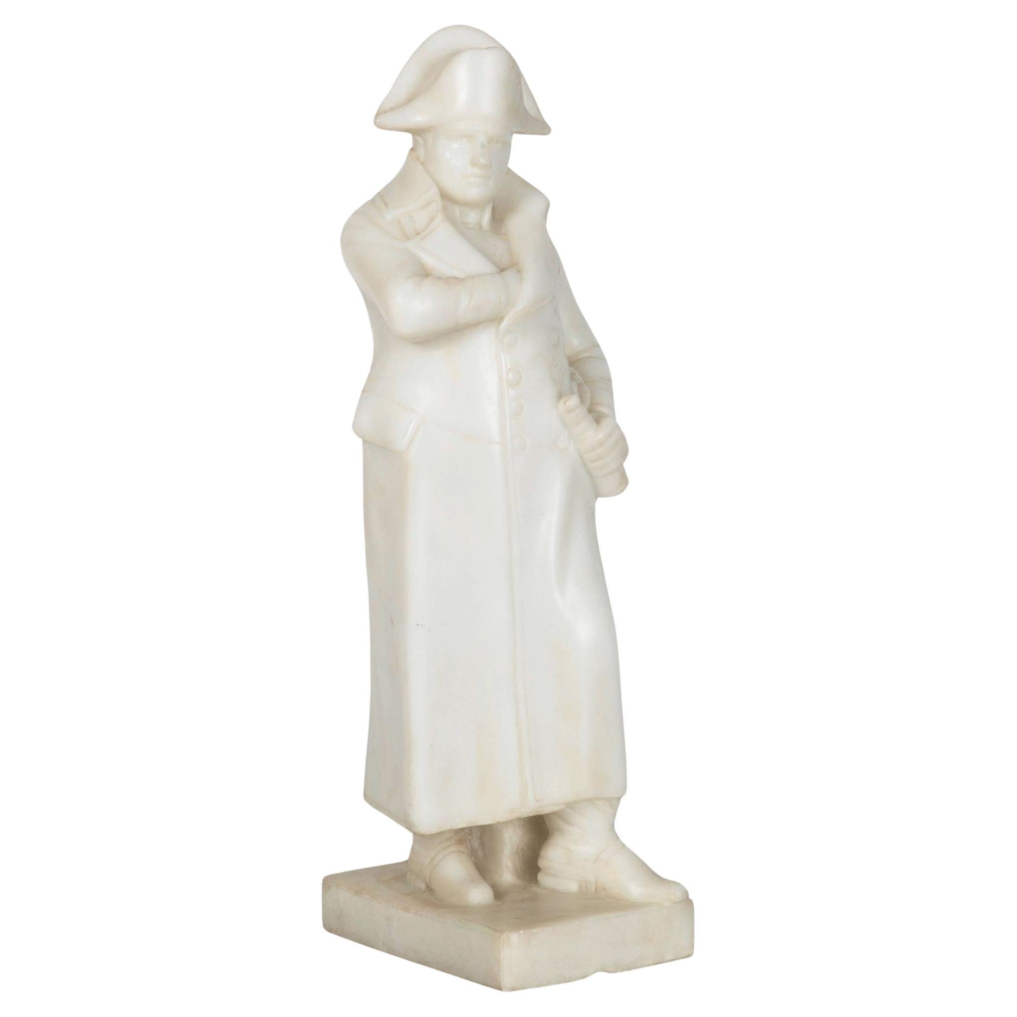 French Antique Carved Alabaster Sculpture Statue of Napoleon, 20 1/2” H