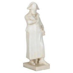 French Antique Carved Alabaster Sculpture Statue of Napoleon, 20 1/2” H