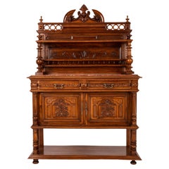 French Antique Carved Marble Top Renaissance Revival Dessert Server Buffet 1880