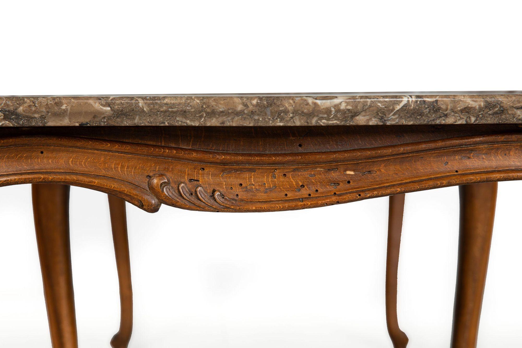 French Antique Carved Walnut Marble Top Low Coffee Cocktail Table For Sale 8