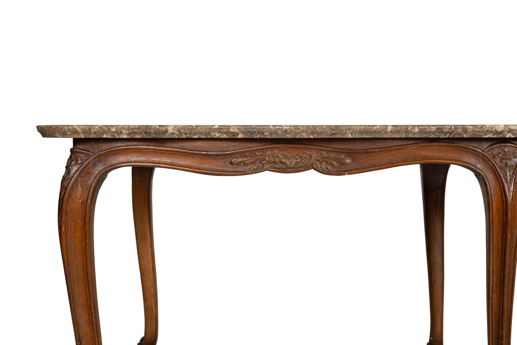 French Antique Carved Walnut Marble Top Low Coffee Cocktail Table For Sale 9