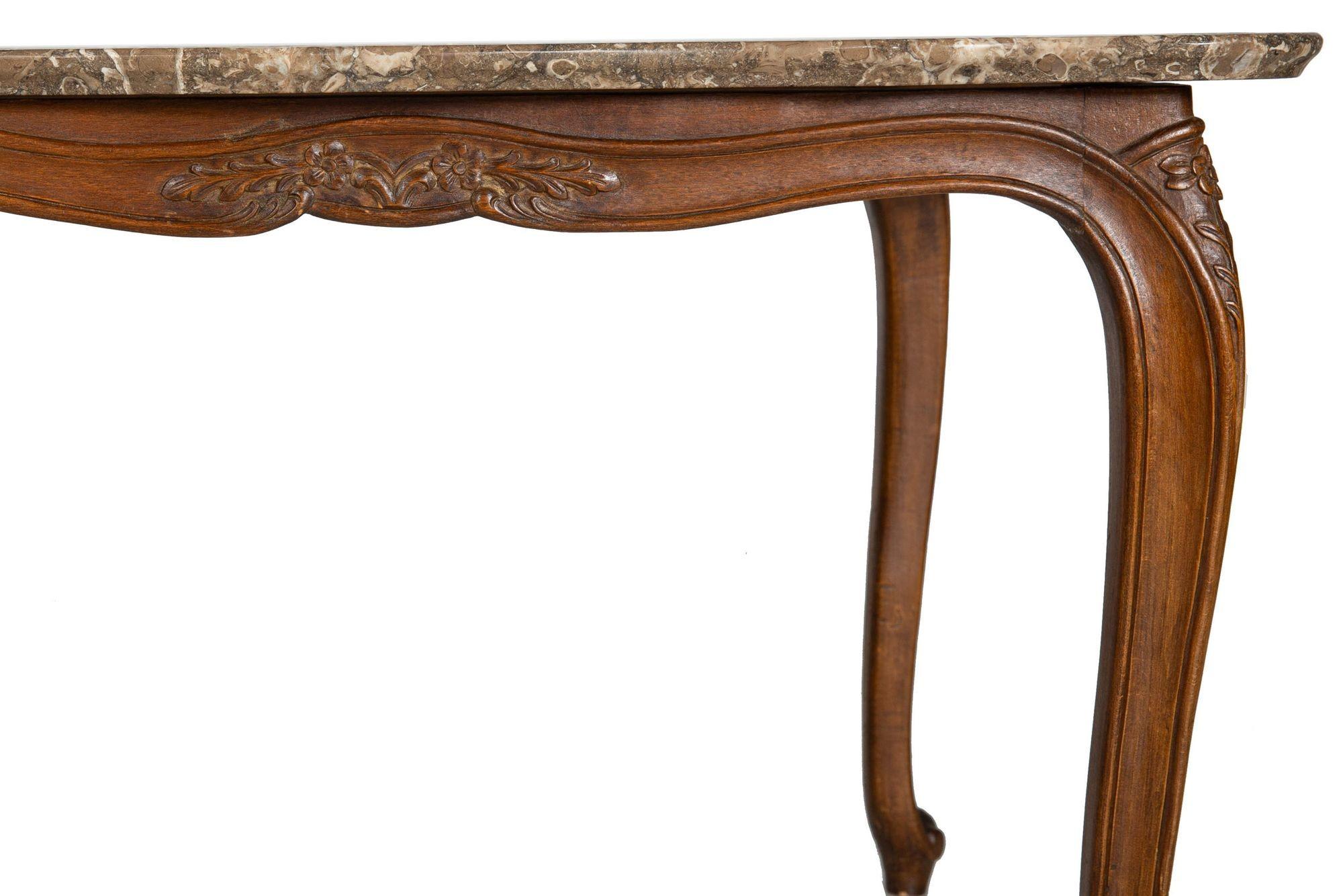 French Antique Carved Walnut Marble Top Low Coffee Cocktail Table For Sale 10