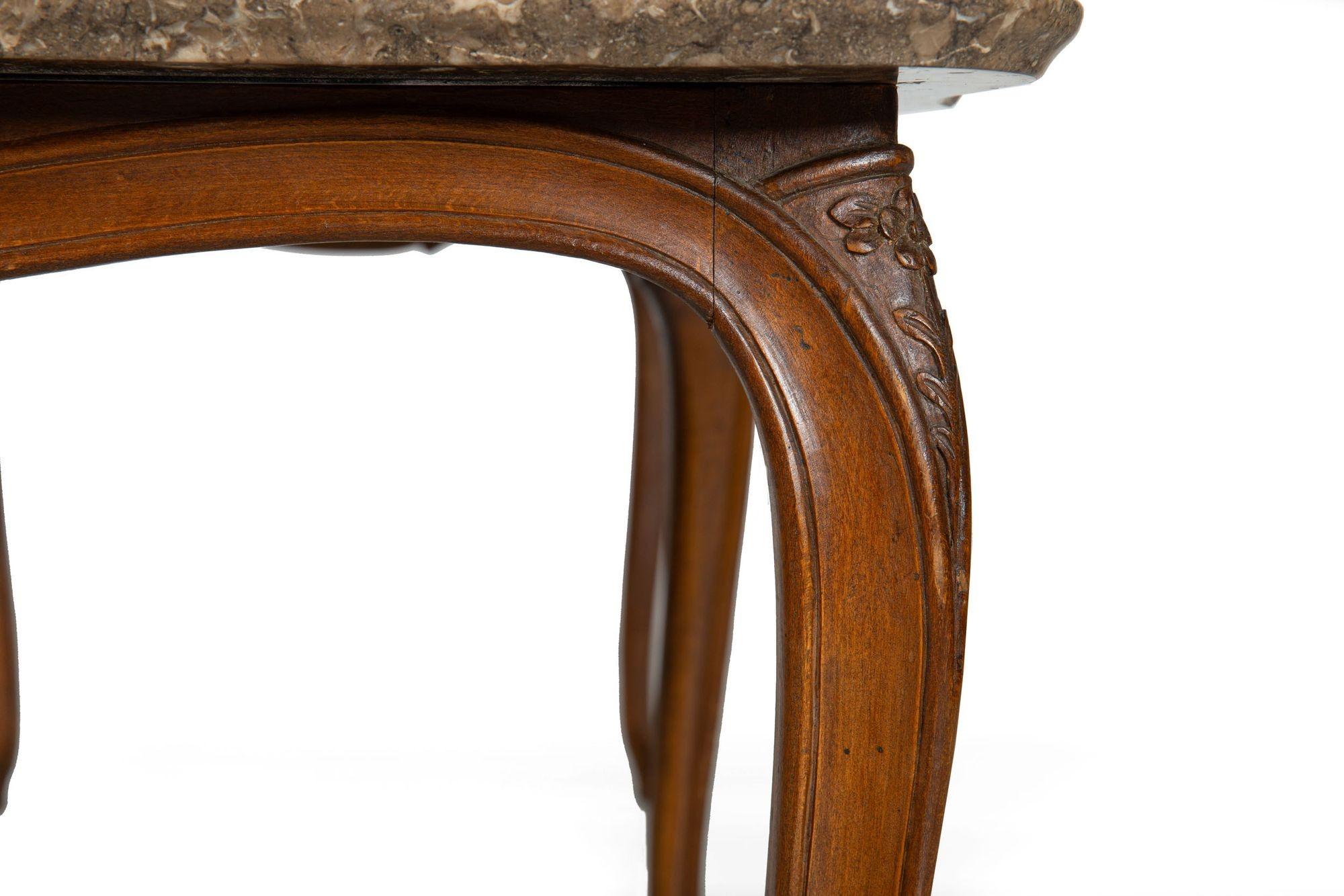 French Antique Carved Walnut Marble Top Low Coffee Cocktail Table For Sale 11