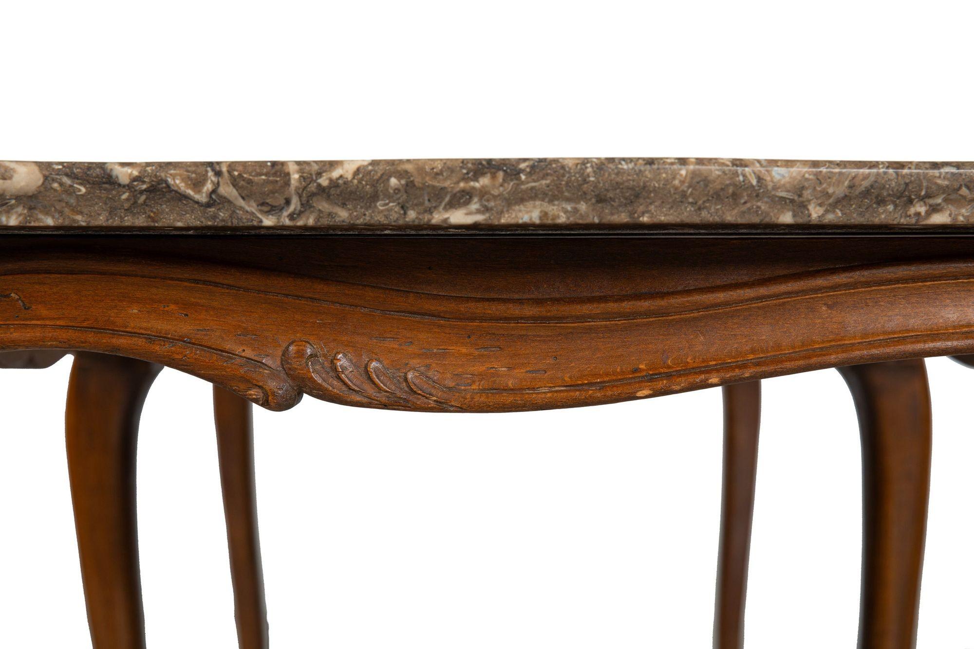 French Antique Carved Walnut Marble Top Low Coffee Cocktail Table For Sale 12