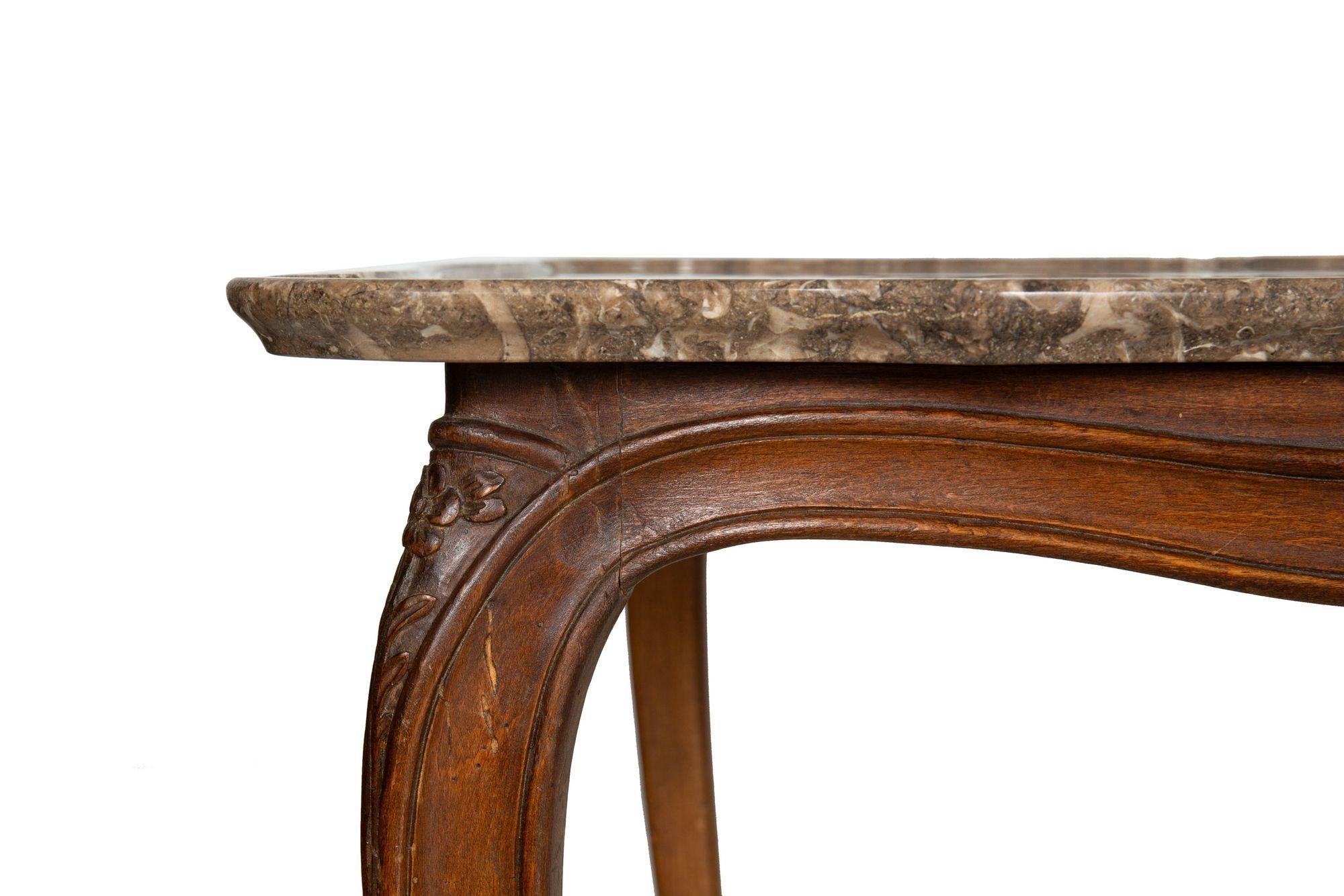 French Antique Carved Walnut Marble Top Low Coffee Cocktail Table For Sale 13