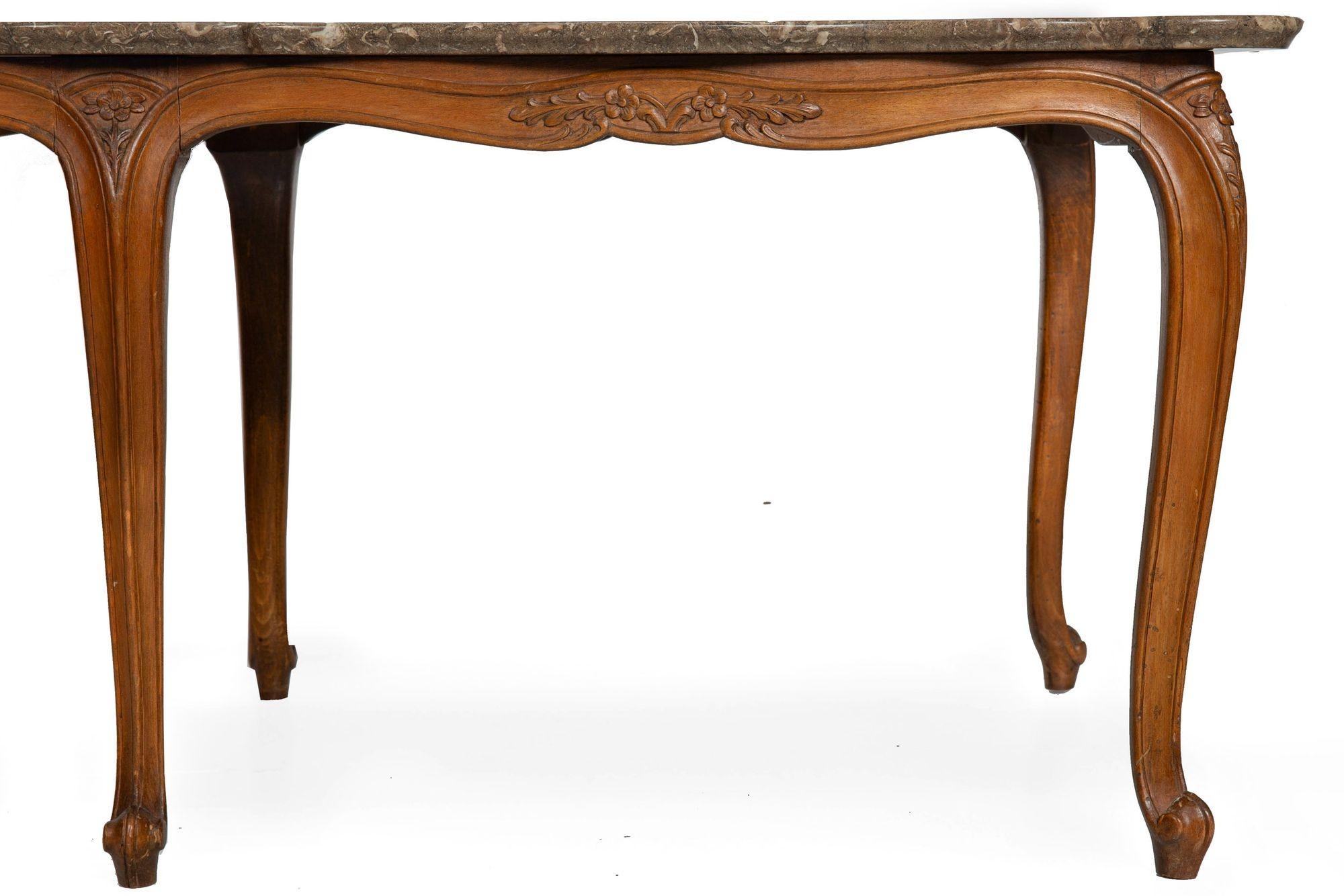 French Antique Carved Walnut Marble Top Low Coffee Cocktail Table For Sale 14