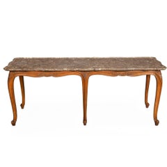 French Antique Carved Walnut Marble Top Low Coffee Cocktail Table