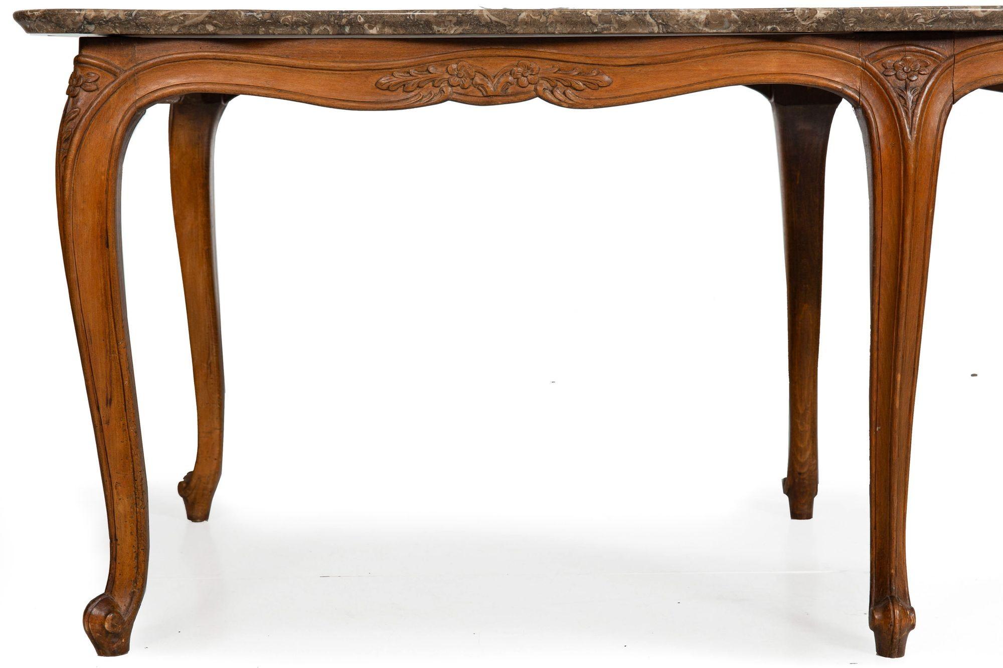 French Antique Carved Walnut Marble Top Low Coffee Cocktail Table For Sale 15