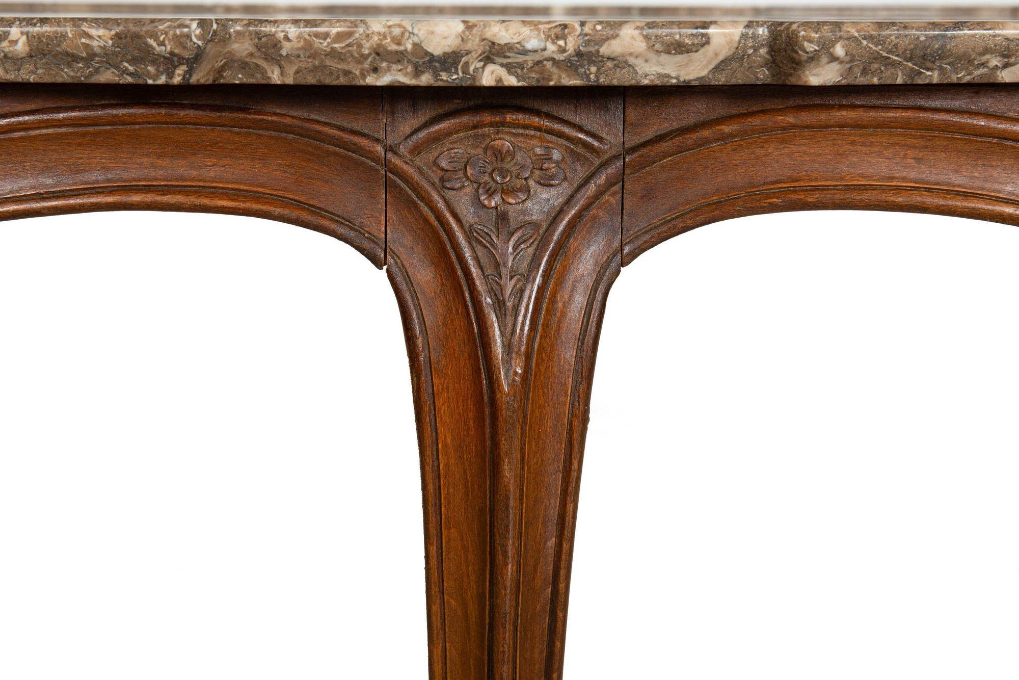 French Antique Carved Walnut Marble Top Low Coffee Cocktail Table For Sale 3