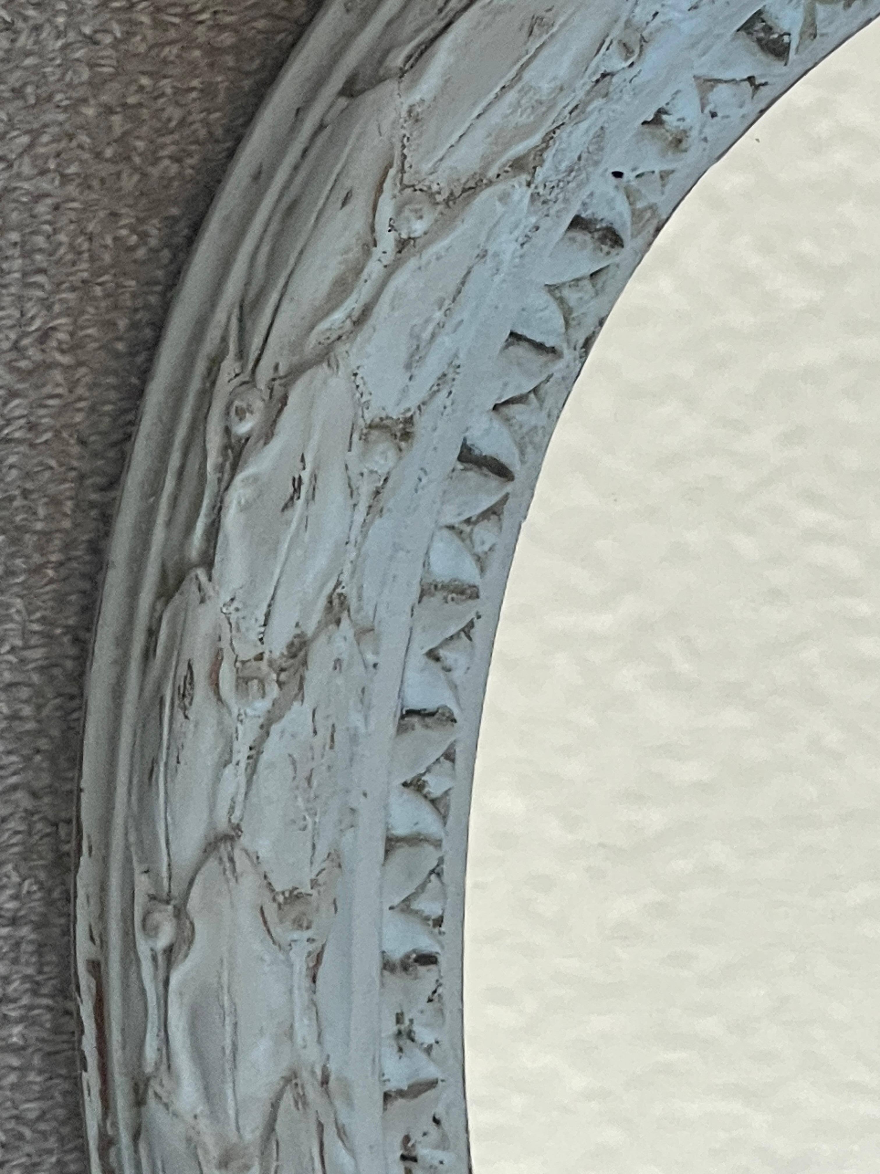French Antique Carved Wood  Hanging Oval Mirror With French Bow For Sale 6