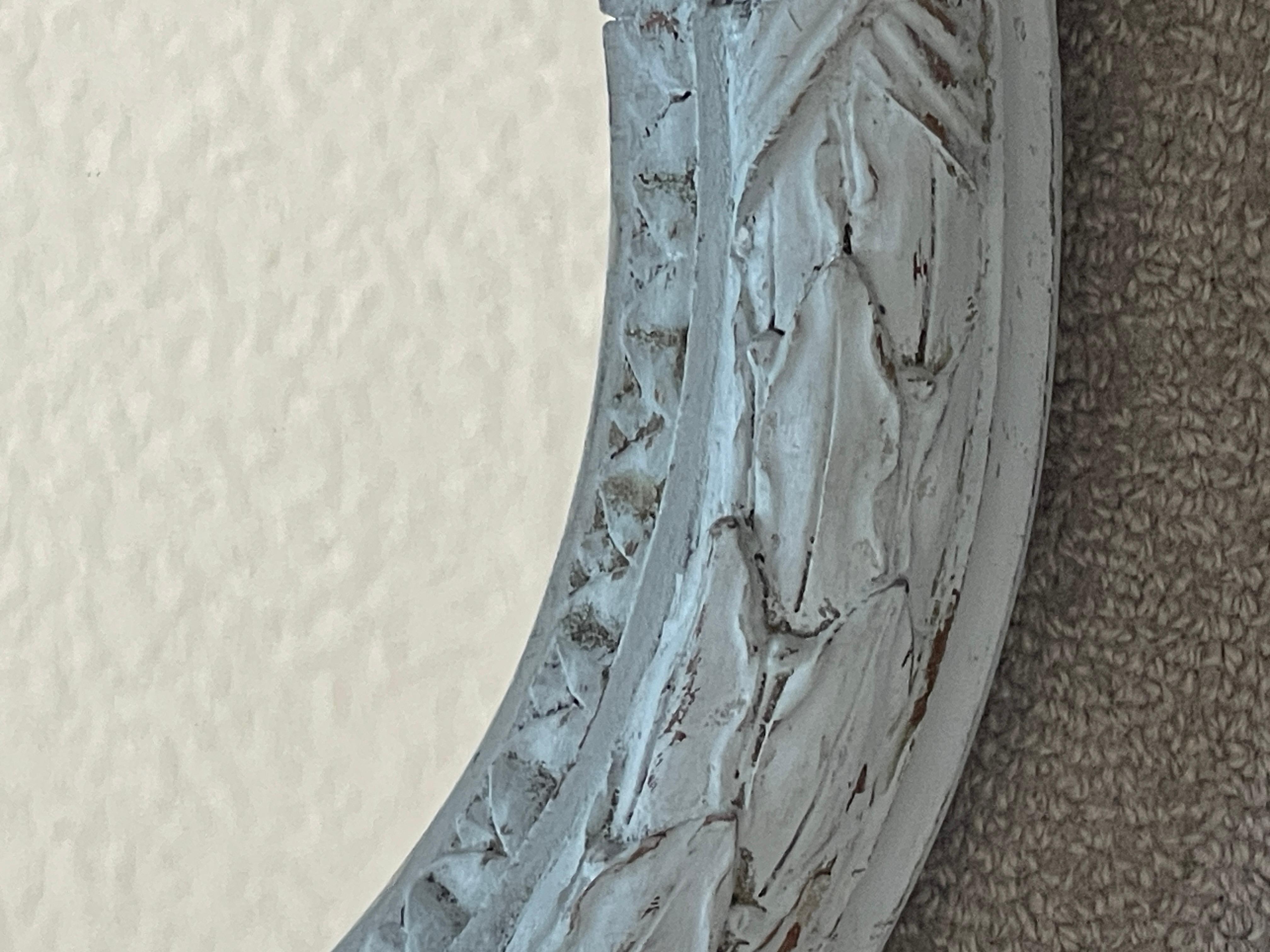 French Antique Carved Wood  Hanging Oval Mirror With French Bow For Sale 7