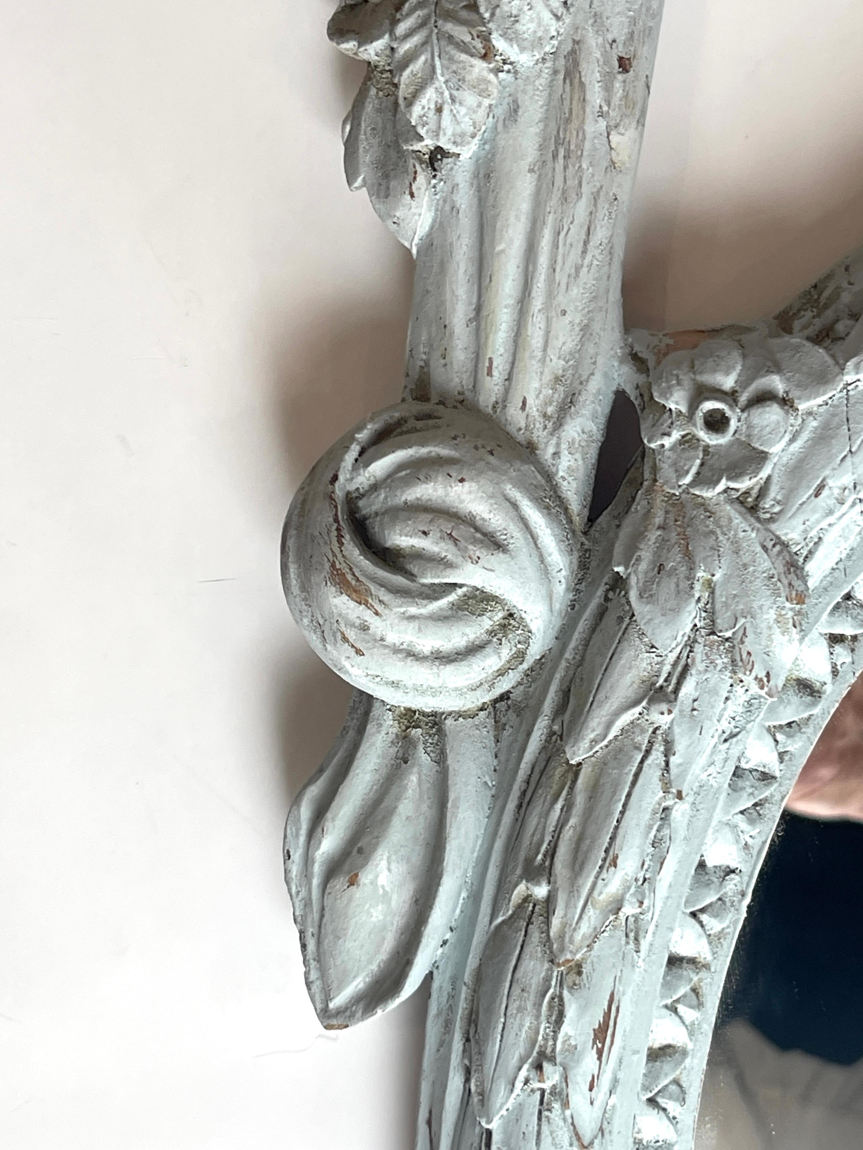 French Antique Carved Wood  Hanging Oval Mirror With French Bow For Sale 9
