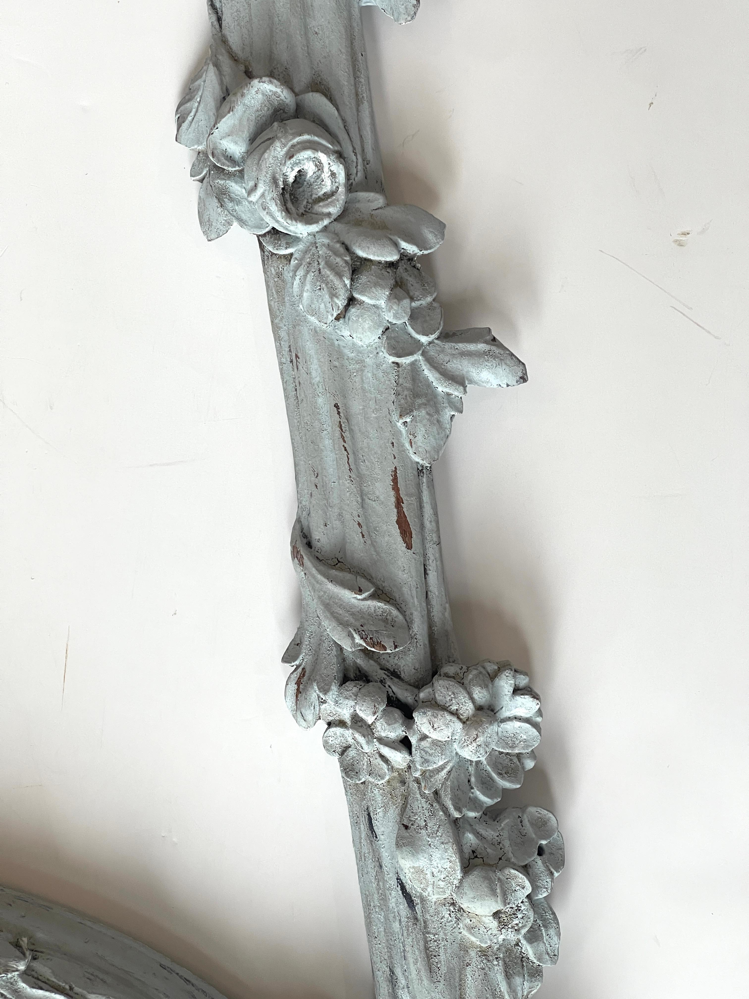 19th Century French Antique Carved Wood  Hanging Oval Mirror With French Bow For Sale