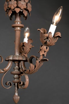 French Antique Cast Iron Foliate Chandelier, 19th Century Electric Hanging Light