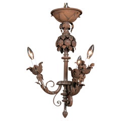 French Used Cast Iron Foliate Chandelier, 19th Century Electric Hanging Light