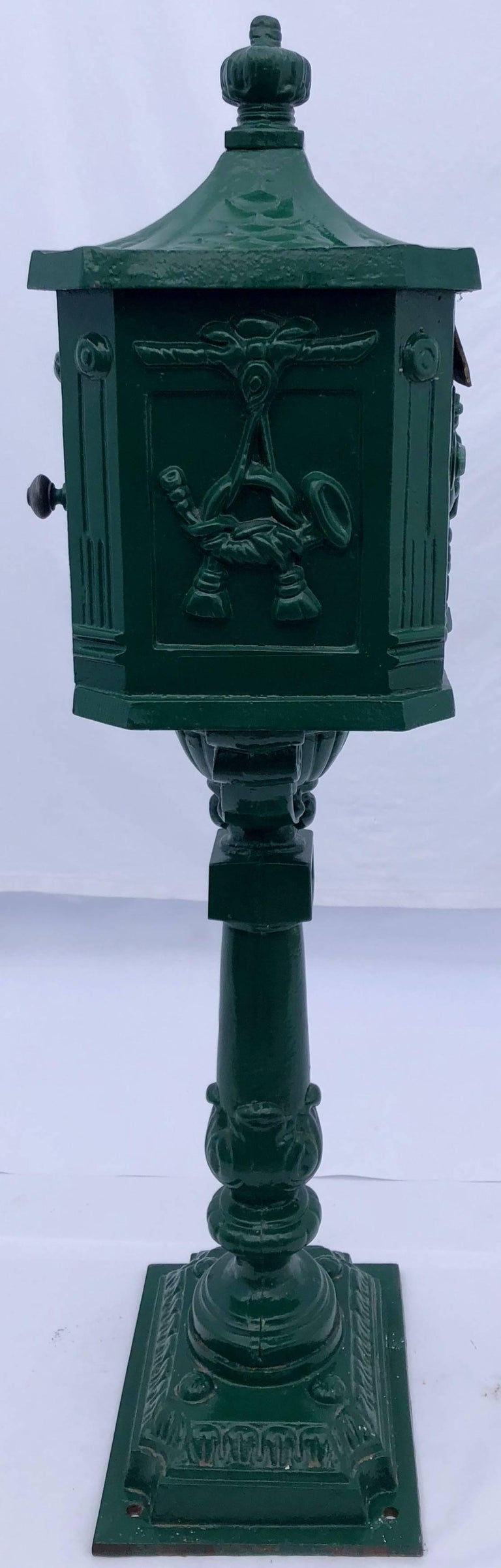 French Antique Cast Iron Standing Mailbox with Slot Marked "Lettres