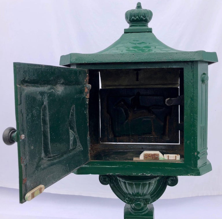 French Antique Cast Iron Standing Mailbox with Slot Marked "Lettres
