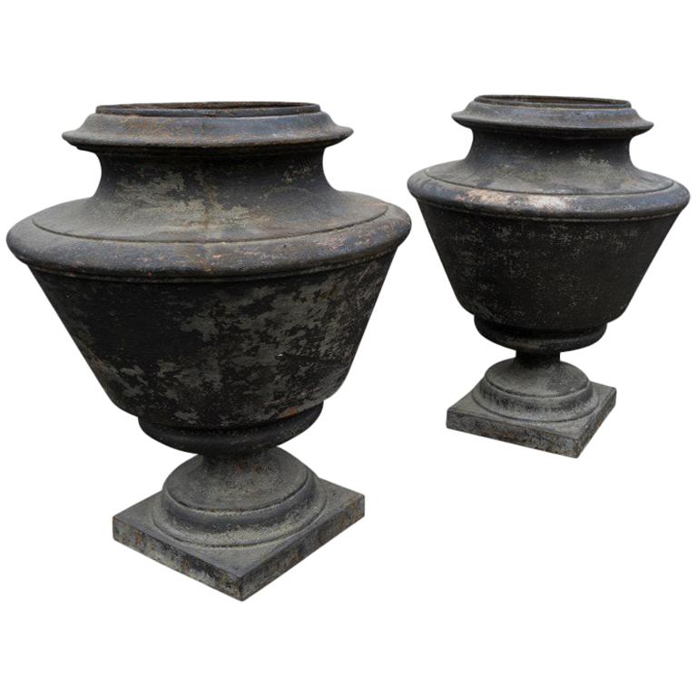French Antique Cast Iron Urns, circa 1870 For Sale