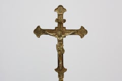 French Antique Catholic Alter or table Crucifix in cast copper, 1900s