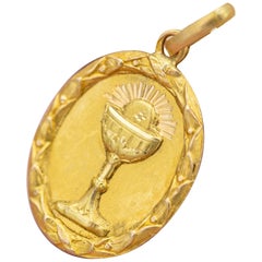 French antique Chalice & host pendant - rare 1938 Catholic Religious charm