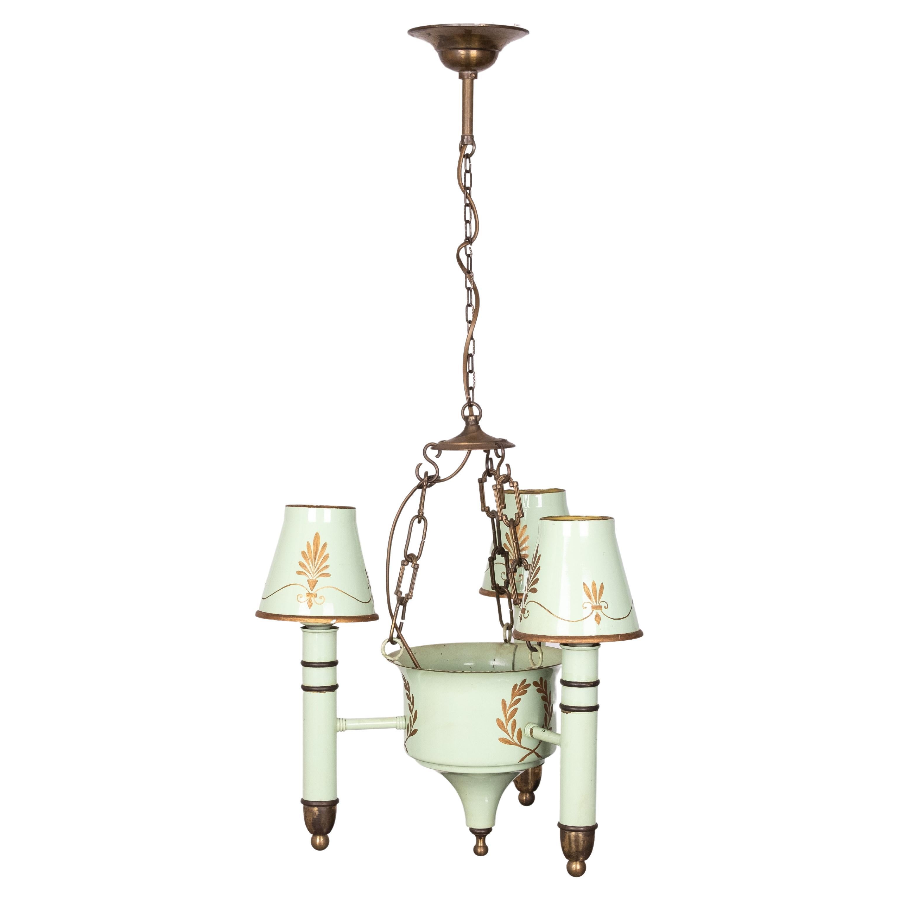 French antique chandelier quinquet 5 lights painted tole 19th directoire empire For Sale